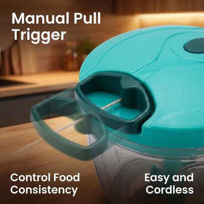 Manual Pull Cord Vegetable Chopper 900ml | Multipurpose Food Chopper with Stainless Steel Blades | Onion, Garlic, Vegetable, Fruit & Nut Cutter | BPA-Free Kitchen Chopper