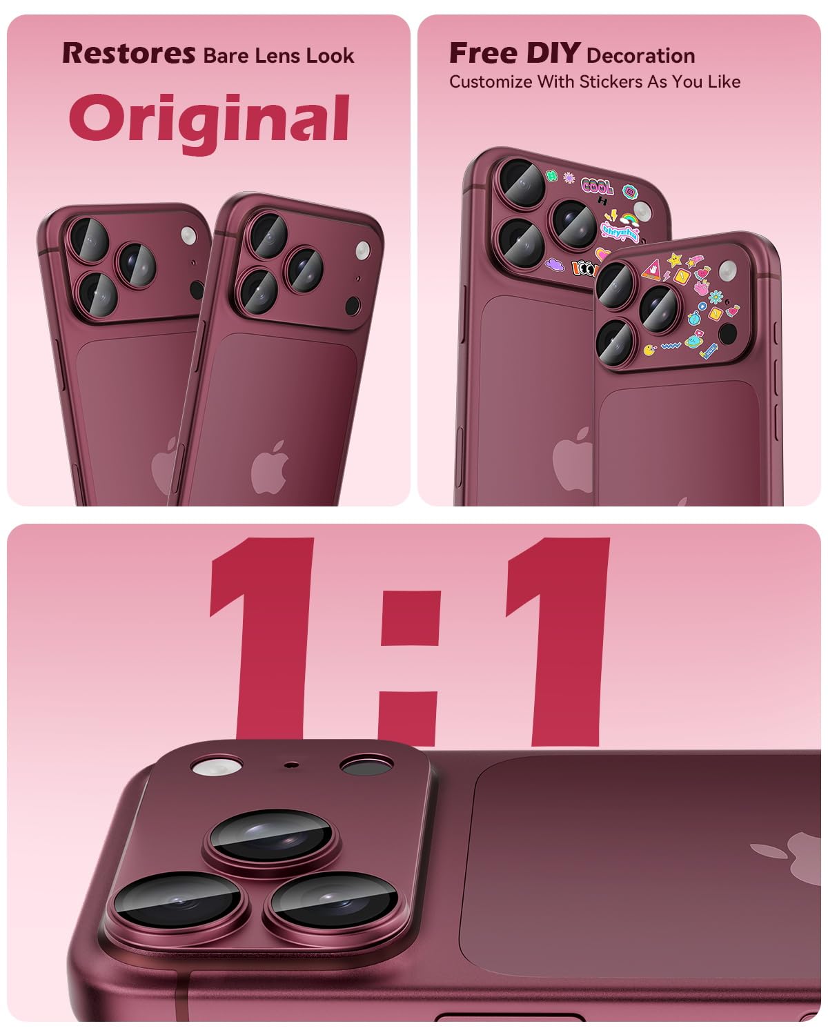 AIG Premium All-Metal Camera Lens Protector for iPhone 18 Pro – Dark Cherry