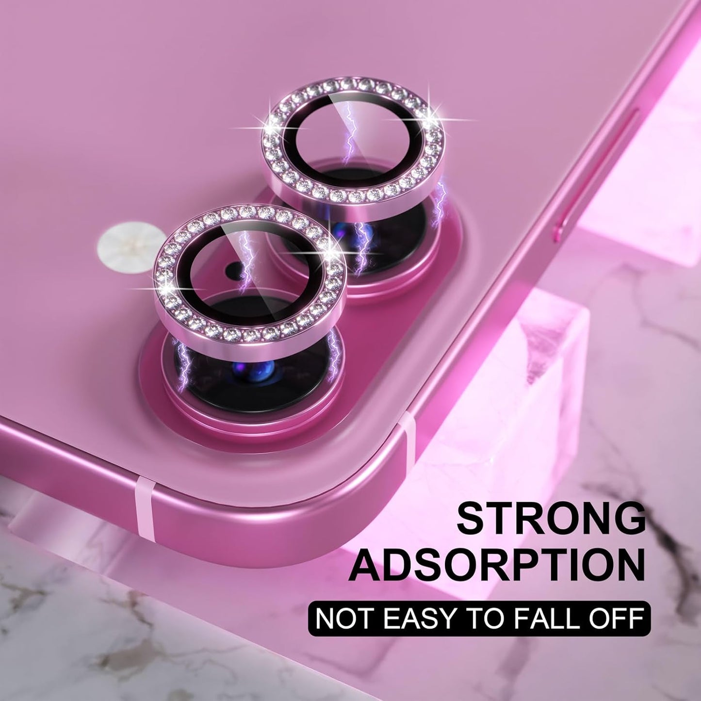 AIG Camera Lens Protector for iPhone 16/16 Plus – 9H Glass with Metal Ring – Pink Diamond