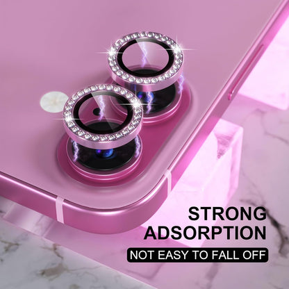 AIG Camera Lens Protector for iPhone 16/16 Plus – 9H Glass with Metal Ring – Pink Diamond