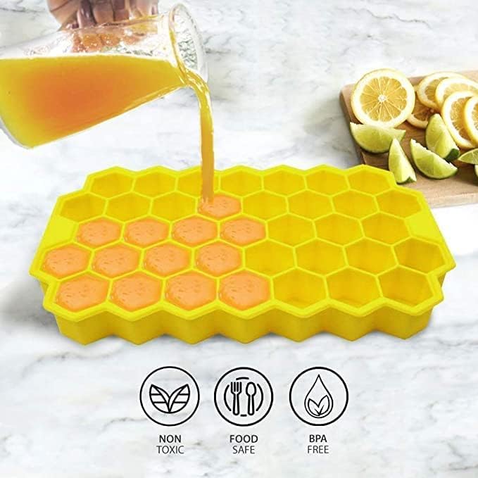 AIG Silicone Ice Cube Trays with Lids – 3 Pack Easy-Release Hexagon Ice Maker for Freezer, Reusable Food-Grade Ice Molds for Cocktail Bar, Whiskey, Iced Coffee & Home Kitchen (Yellow)