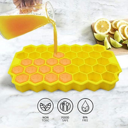 AIG Silicone Ice Cube Trays with Lids – 3 Pack Easy-Release Hexagon Ice Maker for Freezer, Reusable Food-Grade Ice Molds for Cocktail Bar, Whiskey, Iced Coffee & Home Kitchen (Yellow)