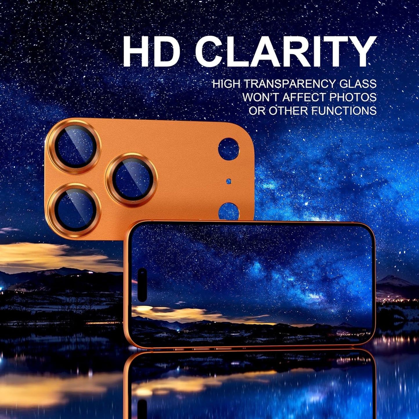 AIG Camera Lens Protector for iPhone 17 Pro Max – 9H Tempered Glass, Metal Ring, Orange Joint