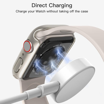 AIG Cover Case with Screen Protector for Apple Watch Series 9/8/7 (45mm) – All-Round Protective Case with Built-in Tempered Glass – High Sensitivity Touch – 2 Pack (Starlight)