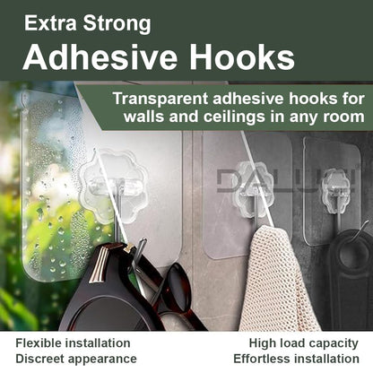 20 Pcs Self Adhesive Wall Hooks – Heavy Duty Waterproof Transparent Sticky Hooks for Kitchen, Bathroom, Bedroom, Office, Home & Hanging Accessories