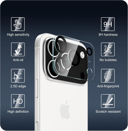 AIG (02 Pack) Camera Lens Protector for iPhone 17 Pro/Pro Max –9H Tempered Glass with Transparent Joint, Scratch Resistant, HD Clear- Transparent