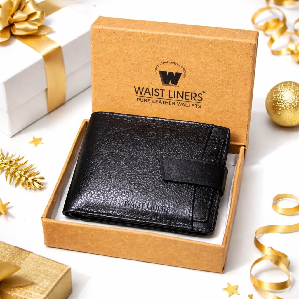 Men's Premium Leather Wallet – Slim Bifold Wallet with Multiple Card Slots, Cash Compartments & ID Window | RFID Blocking Wallet for Daily Use & Gift (Black)