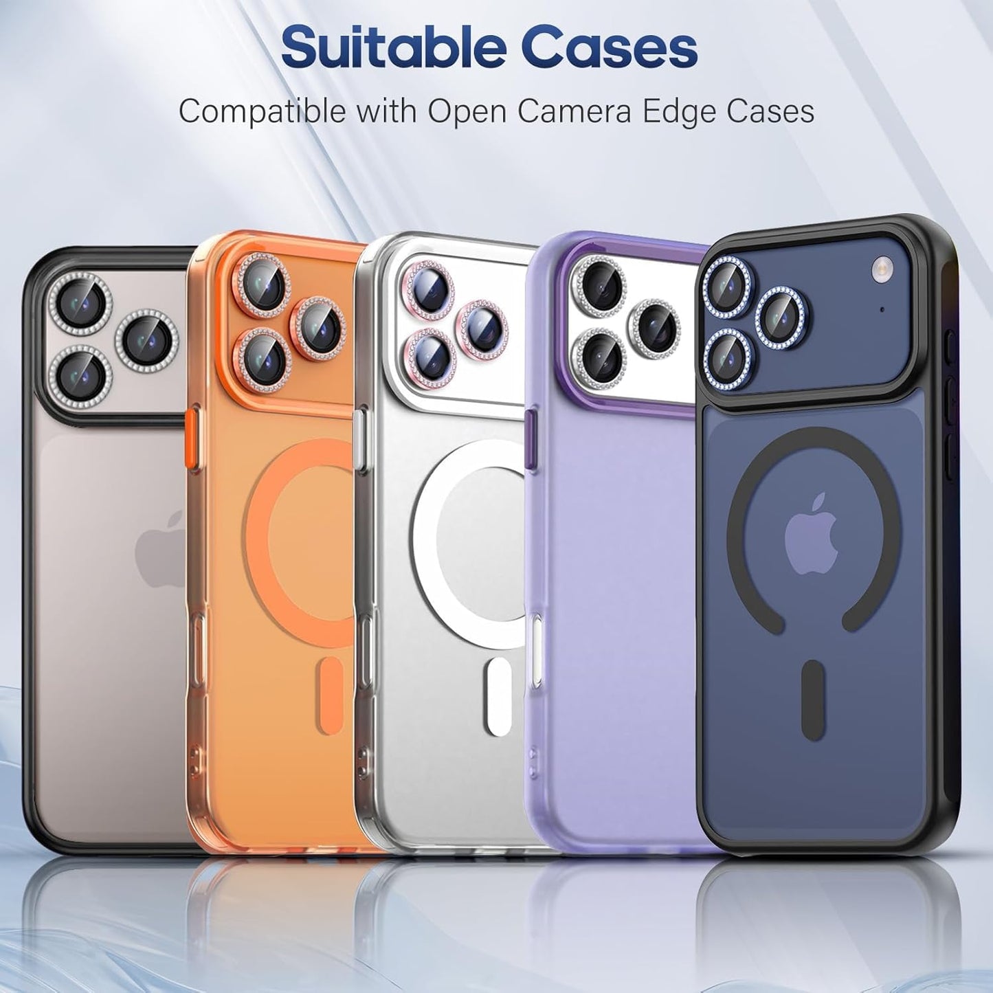 AIG Camera Lens Protector for iPhone 17 Pro/Pro Max –9H Tempered Glass with Diamond Metal Ring, Scratch Resistant, HD Clear (Orange Diamond)