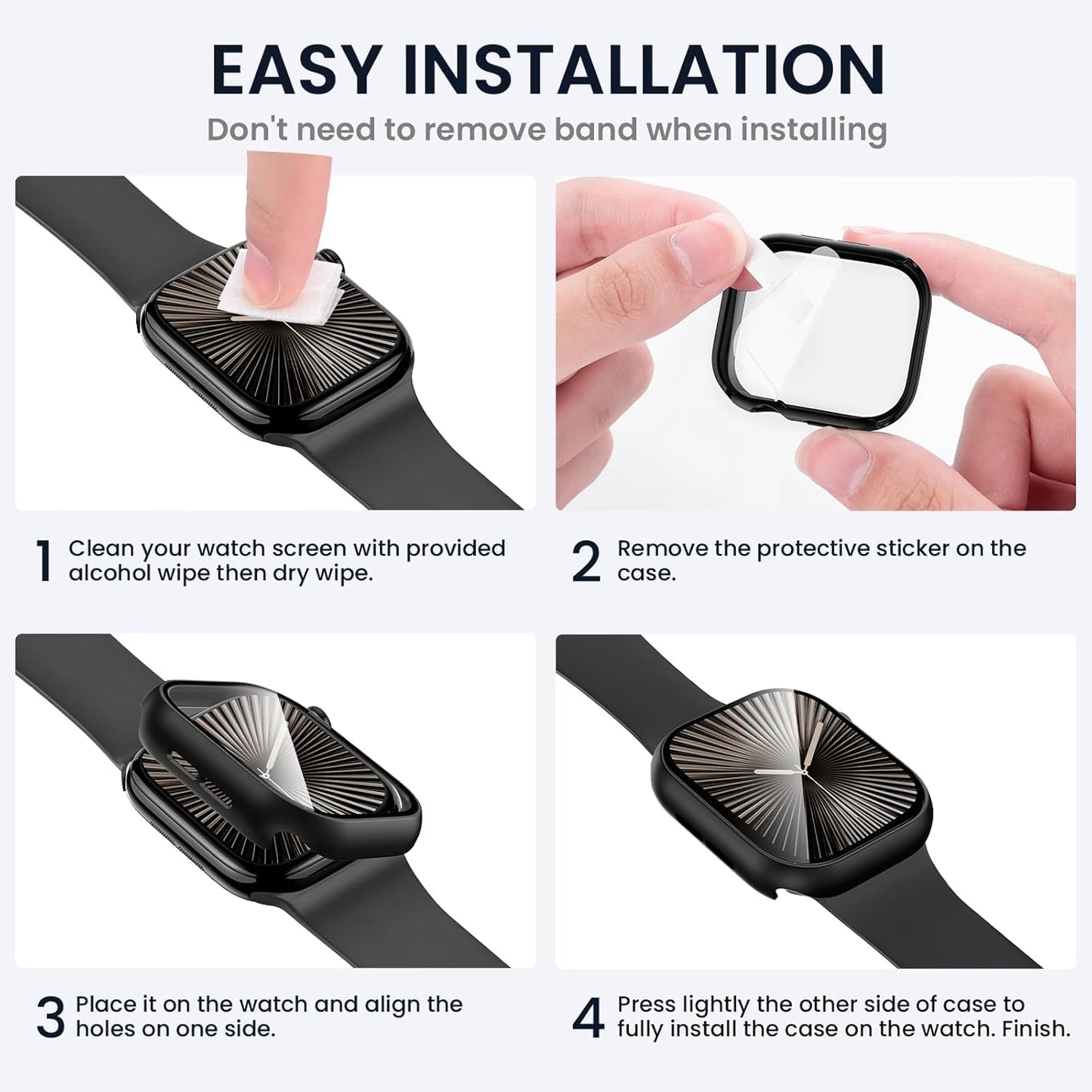 AIG Clear Hard Case with Tempered Glass for Apple Watch 40mm (Series 4/5/6) - Black+Black+Clear (03 PACK)