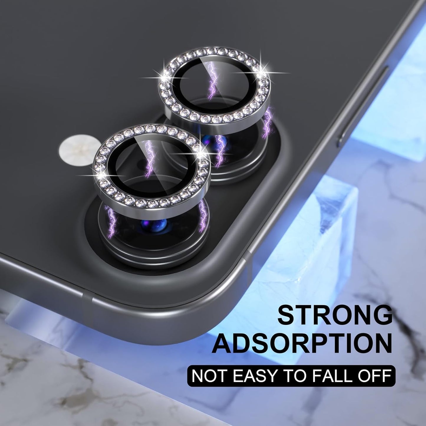 AIG Camera Lens Protector for iPhone 16/16 Plus – 9H Glass with Metal Ring – Black Diamond