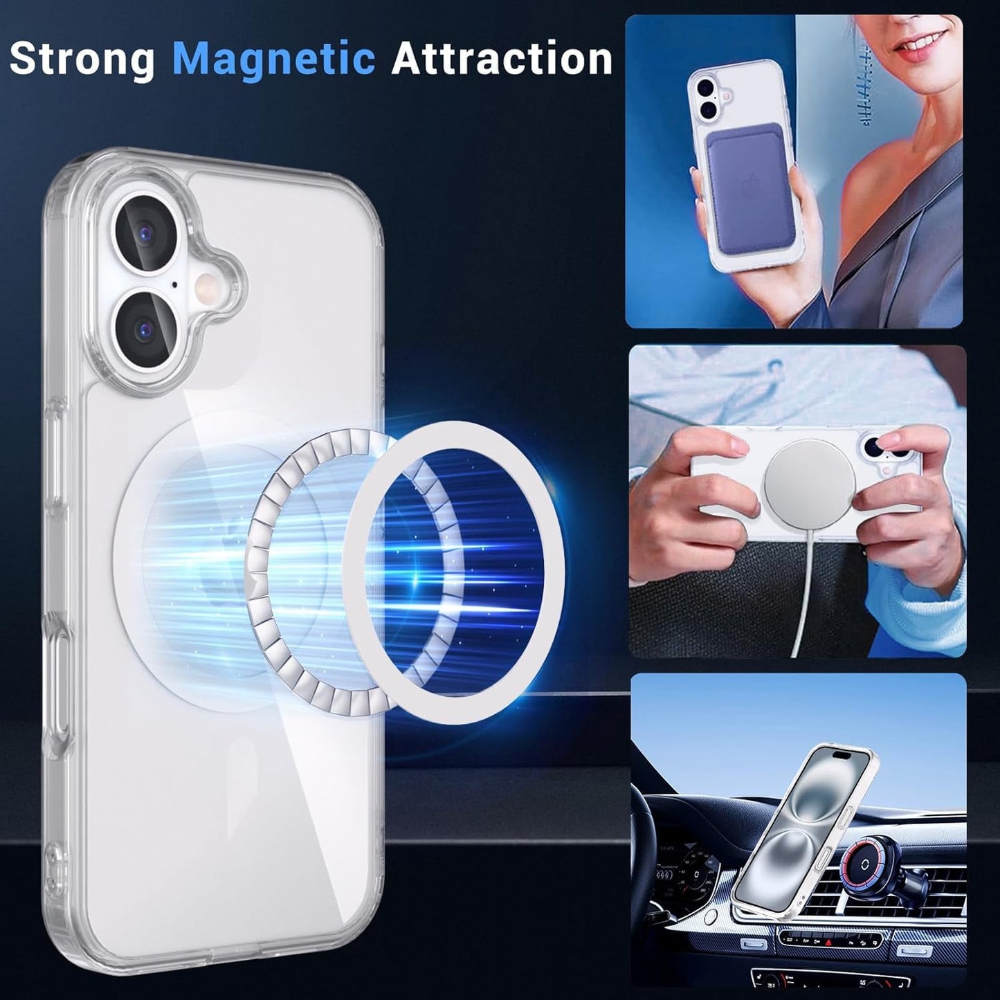 AIG MagSafe Case for iPhone 16 – Clear Hybrid Back Cover with Camera & Drop Protection