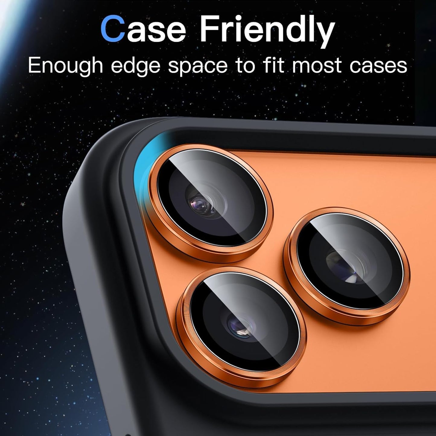 AIG Camera Lens Protector for iPhone 17 Pro / Pro Max – 9H Tempered Glass with Metal Ring, Scratch Resistant, HD Clear (COSMIC ORANGE)