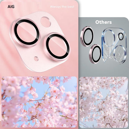 AIG Camera Lens Protector for iPhone 14/14 Plus & iPhone 15/15 Plus Camera Lens Protector – 9H Glass with Metal Plate – Pink Joint