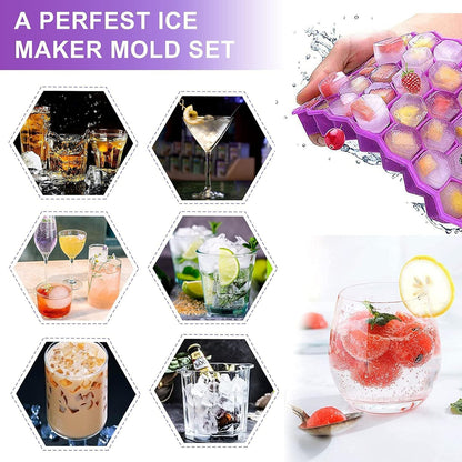 AIG Silicone Ice Cube Trays with Lids – 3 Pack Easy-Release Hexagon Ice Maker for Freezer, Reusable Food-Grade Ice Molds for Cocktail Bar, Whiskey, Iced Coffee & Home Kitchen (Purple)