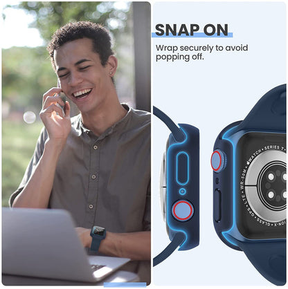 AIG Clear Hard Case with Tempered Glass for Apple Watch 40mm (Series 4/5/6) - Blue+Clear+Black (03 Pack)