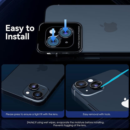 AIG Camera Lens Protector for iPhone 15/15 Plus – Black Metal Ring, Ultra HD Glass, Case-Friendly