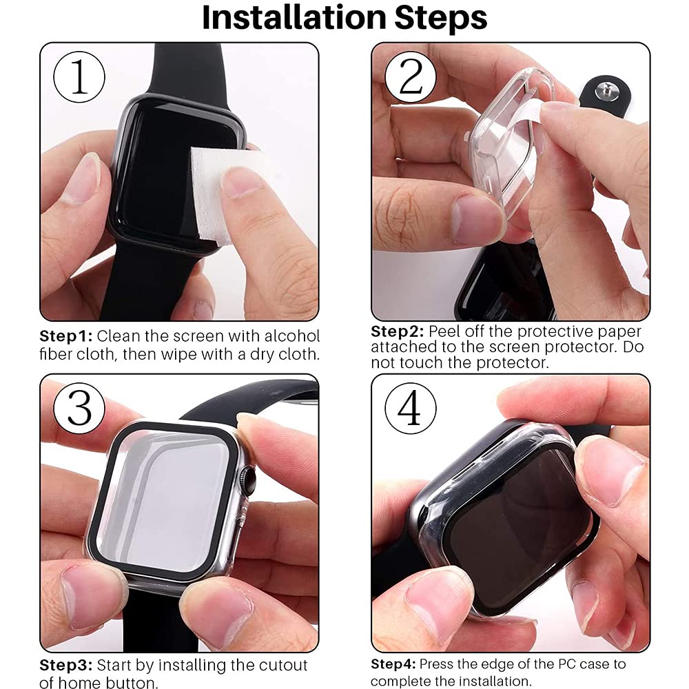 AIG Apple Watch 41mm Hard Case with Tempered Glass Screen Protector, Ultra-Thin Protective Cover for Series 9/8/7 - Clear/Transparent (1 Pack)