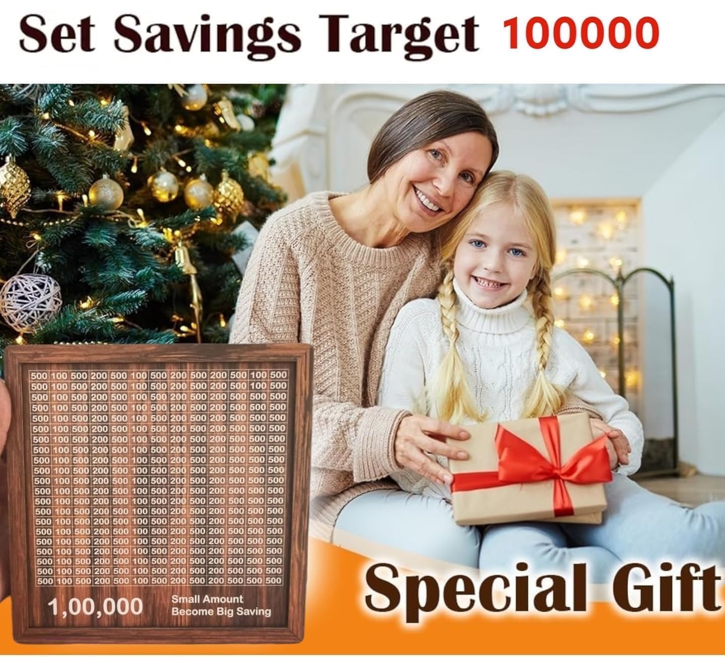₹1,00,000 Savings Challenge Wooden Money Bank – Reusable Cash Saving Box with Goal Tracker for Kids & Adults | Piggy Bank for Home & Gift