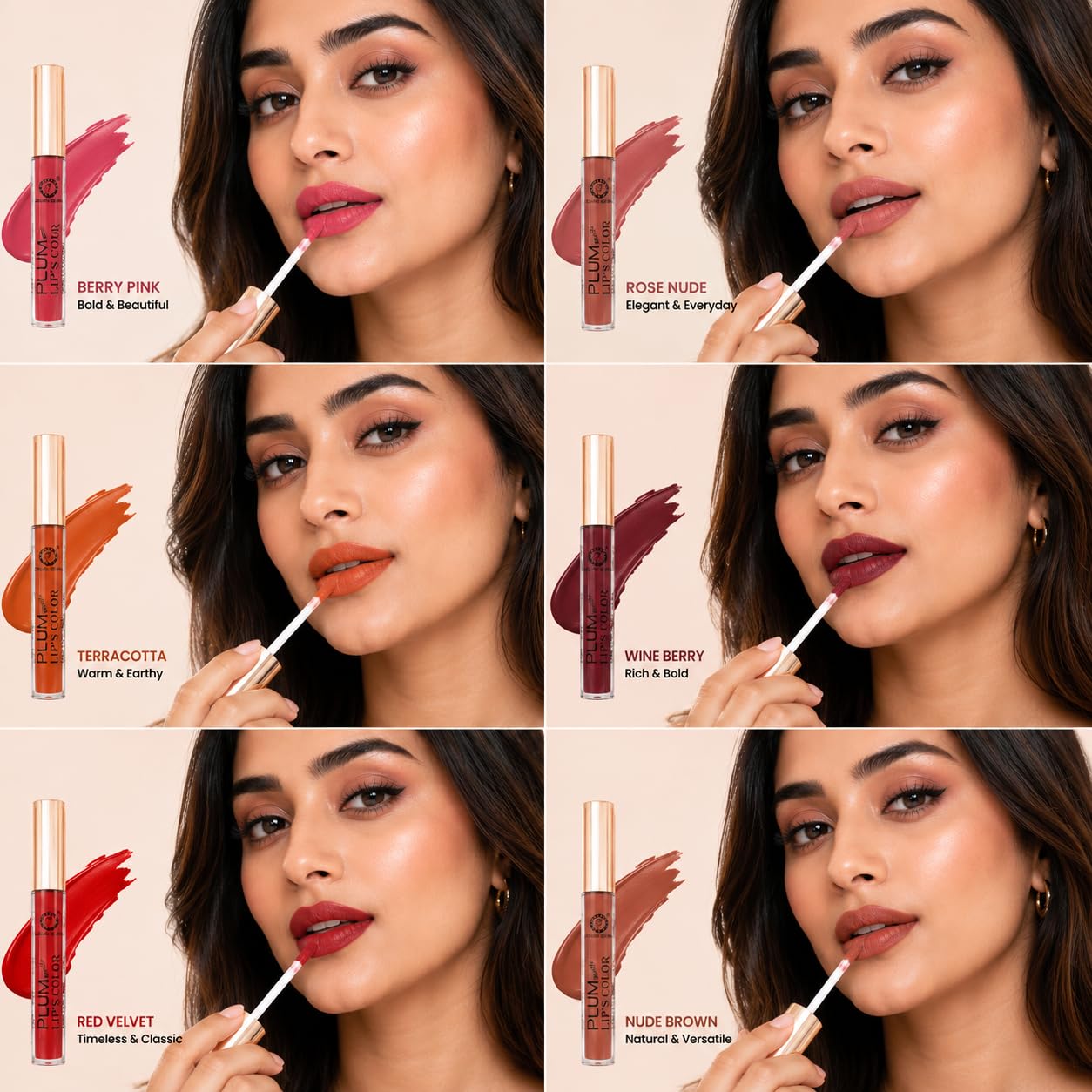 Plum Matte Lip Color Long Lasting Liquid Lipstick Set for Women (Pack of 6 Shades)