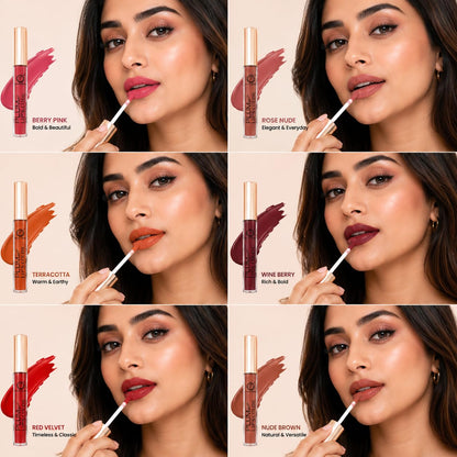 Plum Matte Lip Color Long Lasting Liquid Lipstick Set for Women (Pack of 6 Shades)