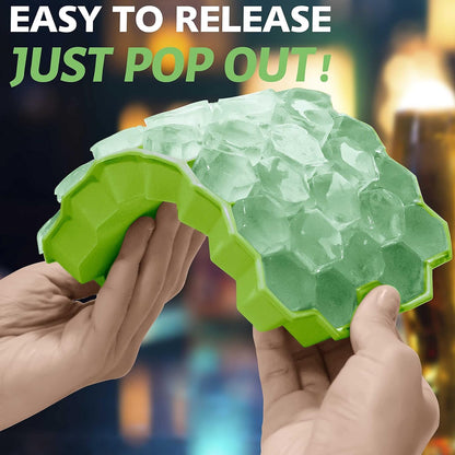 AIG Silicone Ice Cube Trays with Lids – 4 Pack Easy-Release Hexagon Ice Maker for Freezer, Reusable Food-Grade Ice Molds for Cocktail Bar, Whiskey, Iced Coffee & Home Kitchen (Green)