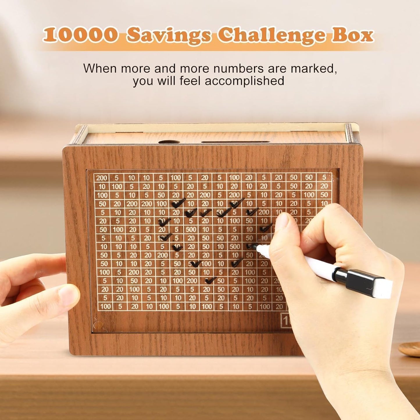 ₹1,00,000 Savings Challenge Wooden Money Bank – Reusable Cash Saving Box with Goal Tracker for Kids & Adults | Piggy Bank for Home & Gift