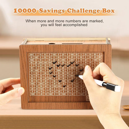 ₹1,00,000 Savings Challenge Wooden Money Bank – Reusable Cash Saving Box with Goal Tracker for Kids & Adults | Piggy Bank for Home & Gift