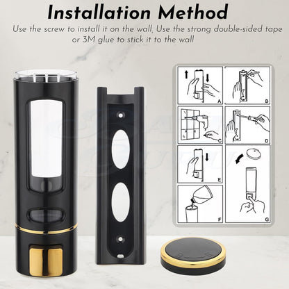 Liquid Soap Dispenser, Wall Mounted, 400ml, Black with Gold Accents, ABS Plastic, Refillable (Black)