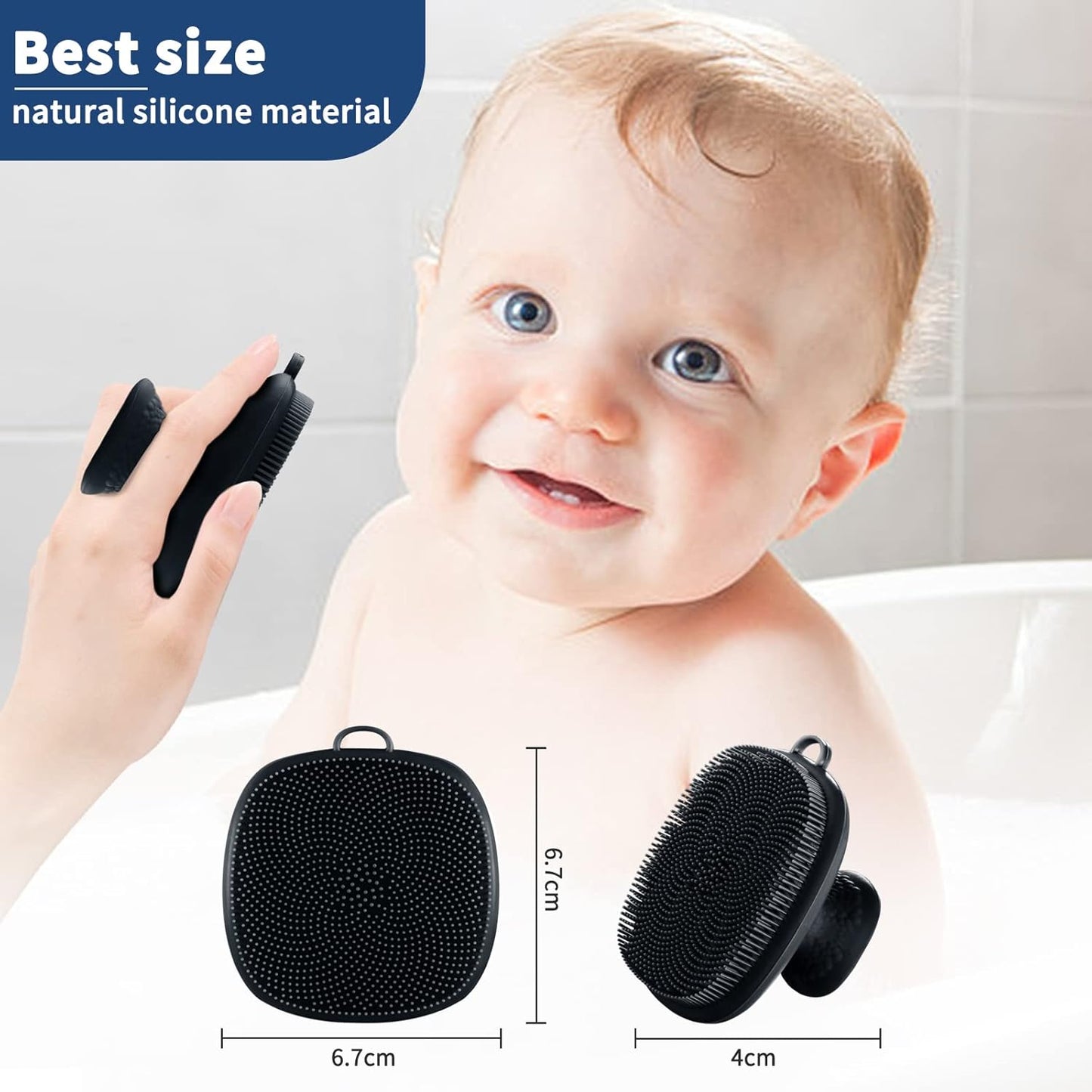 Silicone Bath Body Scrubber for Babies – Soft Gentle Bristle Shower Brush for Infant & Toddler Bathing, Safe & Easy Grip Design (Black)
