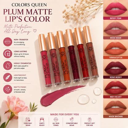 Plum Matte Lip Color Long Lasting Liquid Lipstick Set for Women (Pack of 6 Shades)