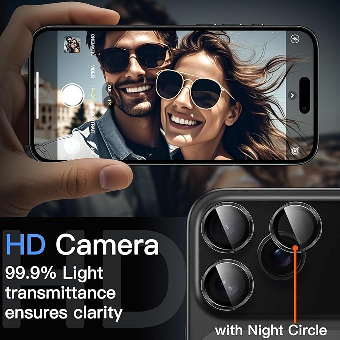 AIG Camera Lens Protector for iPhone 17 Pro / Pro Max – 9H Tempered Glass with Metal Ring, Scratch Resistant, HD Clear (BLACK)