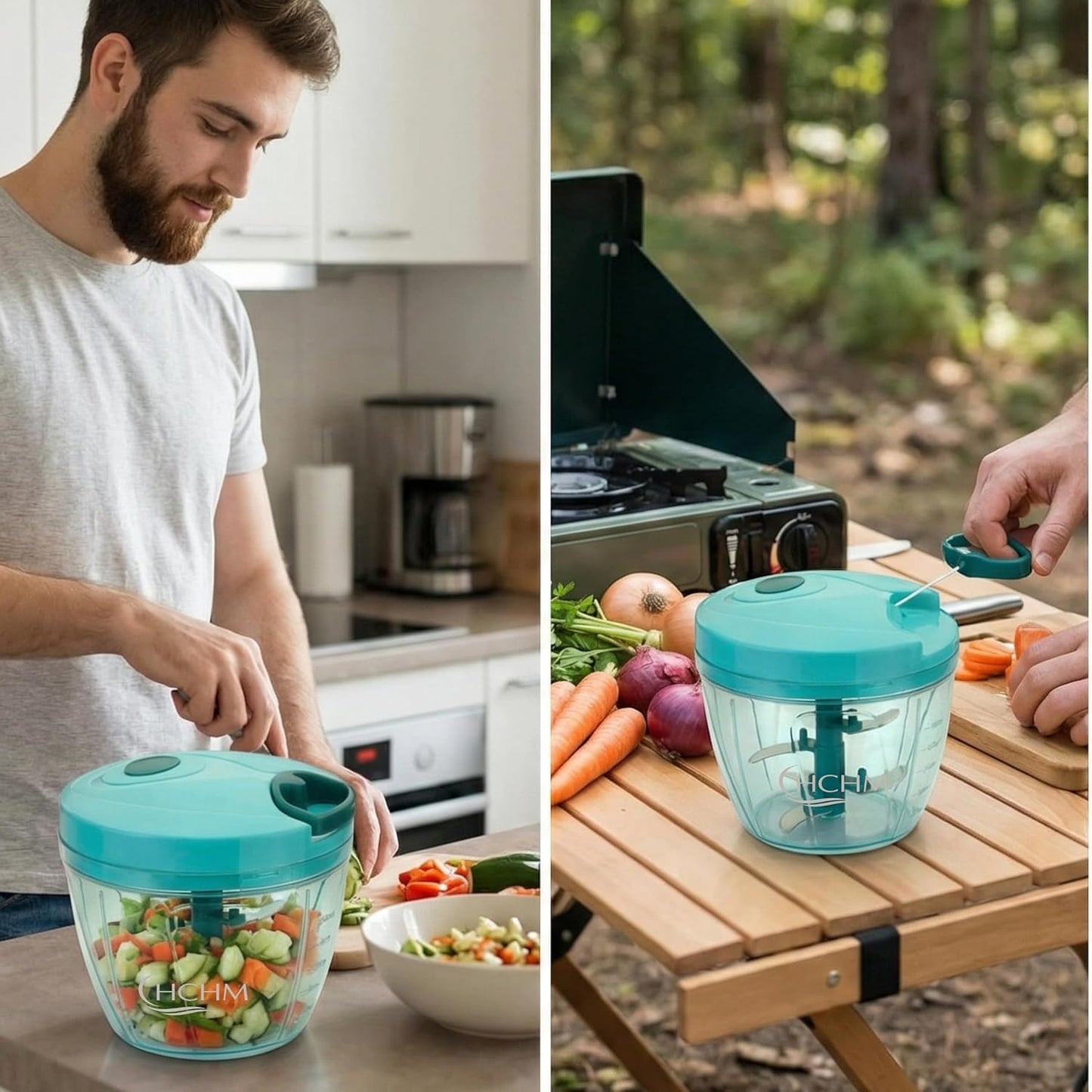 Manual Pull Cord Vegetable Chopper 900ml | Multipurpose Food Chopper with Stainless Steel Blades | Onion, Garlic, Vegetable, Fruit & Nut Cutter | BPA-Free Kitchen Chopper