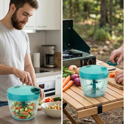 Manual Pull Cord Vegetable Chopper 900ml | Multipurpose Food Chopper with Stainless Steel Blades | Onion, Garlic, Vegetable, Fruit & Nut Cutter | BPA-Free Kitchen Chopper