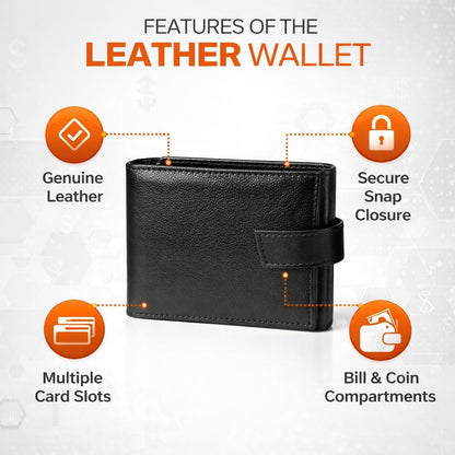 Men's Premium Leather Wallet – Slim Bifold Wallet with Multiple Card Slots, Cash Compartments & ID Window | RFID Blocking Wallet for Daily Use & Gift (Black)
