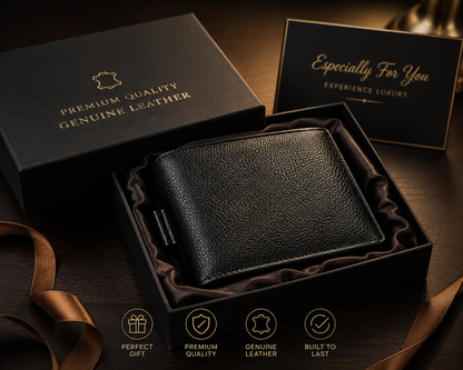 Men's Premium Leather Wallet | RFID Blocking Bifold Wallet with Card Holder, Cash Compartment & Coin Pocket | Slim Stylish Wallet for Men | Black