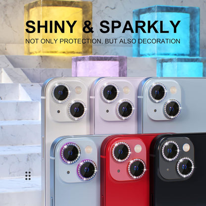 AIG iPhone 14/iPhone 14 Plus Camera Lens Protector Bling, 9H Tempered Glass Camera Cover Screen Protector Metal Ring Decoration Accessories