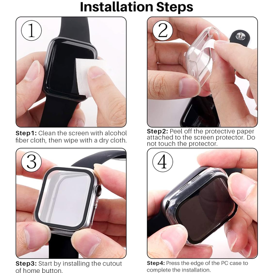 AIG Apple Watch 41mm Hard Case with Tempered Glass Screen Protector, Ultra-Thin Protective Cover for Series 9/8/7 - Starlight+Clear (02 PACK)