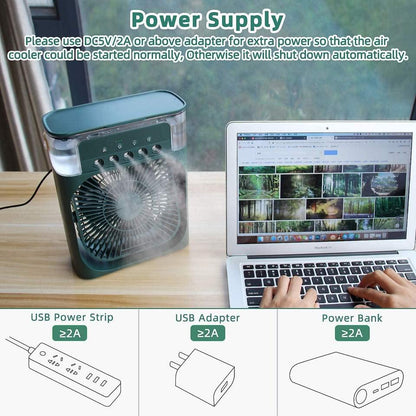 Portable Humidifier Air Cooler Fan Mini Cooler For Home With 3 Speed Mode, Mist Fan With Water Spray, 7 Color Led And Timer,(Usb Powered Mini Ac, Black)