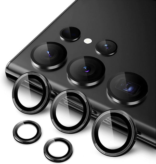 AIG Camera Lens Protector for Samsung Galaxy S24 Ultra/S23 Ultra – 9H Tempered Glass with Metal Individual Rings (Black, HD Clear)