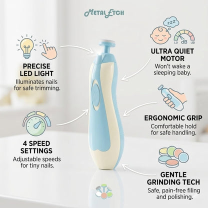 Baby Electric Nail Trimmer for New Born 0-12 Months | Baby Nail Cutter with LED Light & 6 Filer Heads | Safe Infant Nail File & Toddler Nail Clipper | Manicure Set for Infants | Newborn Essentials | 1 Year Warranty (Baby Blue)
