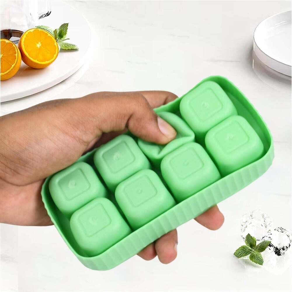 AIG 3 Pack Yellow Silicone Ice Cube Tray with Lid – 8 Large Cavities, Flexible Easy Release, BPA Free