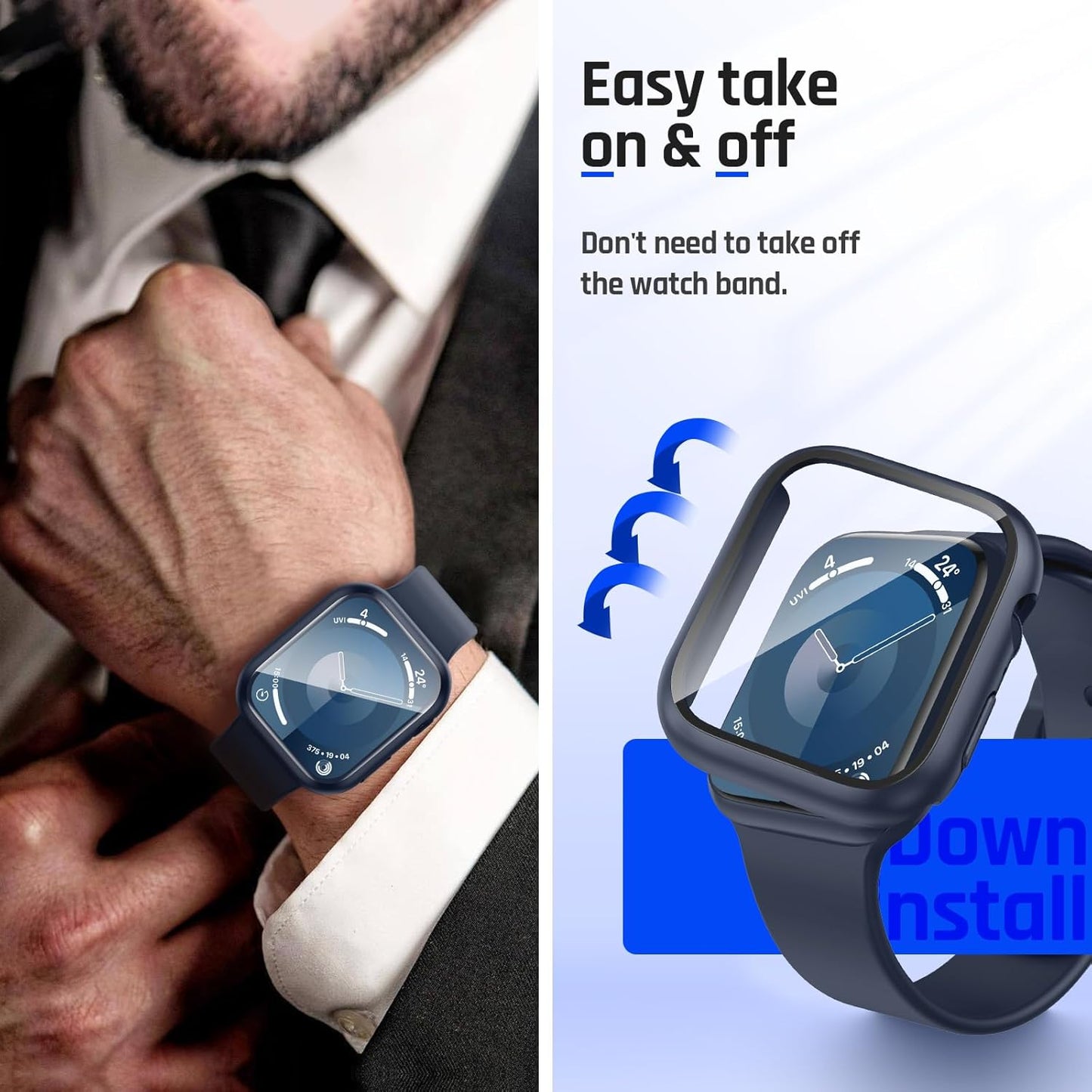 AIG Apple Watch 41mm Hard Case with Tempered Glass Screen Protector, Ultra-Thin Protective Cover for Series 9/8/7 - Blue (02 PACK)