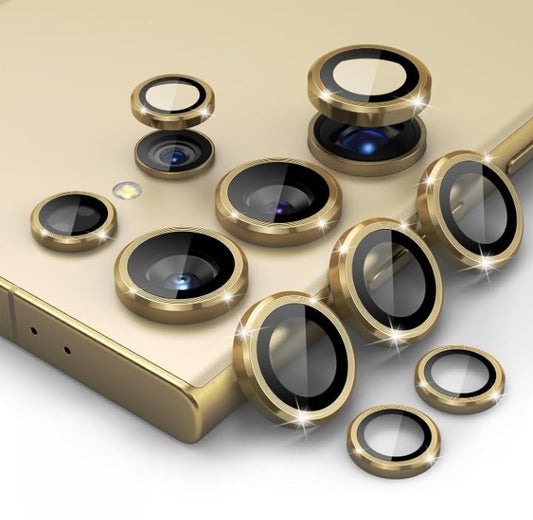 AIG Camera Lens Protector for Samsung Galaxy S24 Ultra/S23 Ultra – 9H Glass with Metal Rings (Gold)