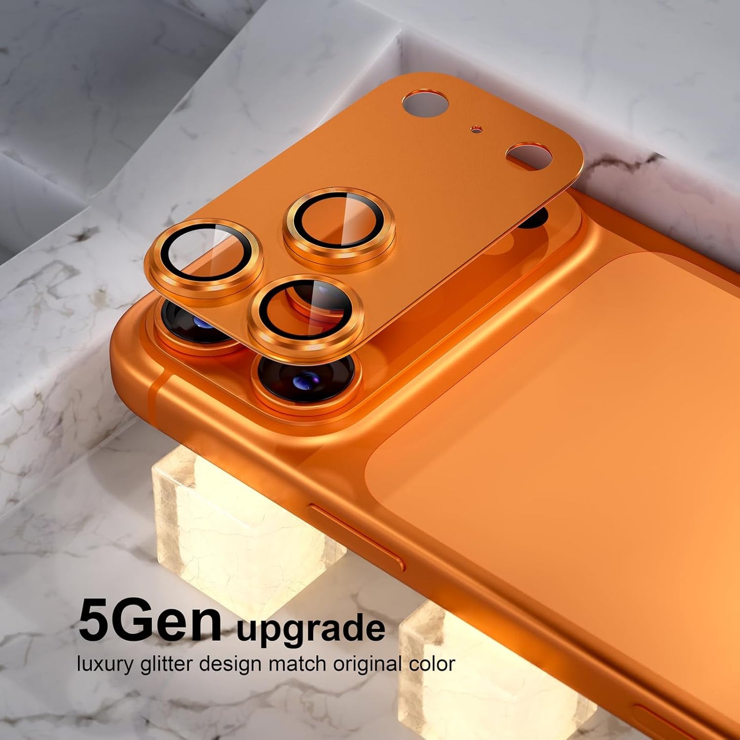 AIG Camera Lens Protector for iPhone 17 Pro Max – 9H Tempered Glass, Metal Ring, Orange Joint