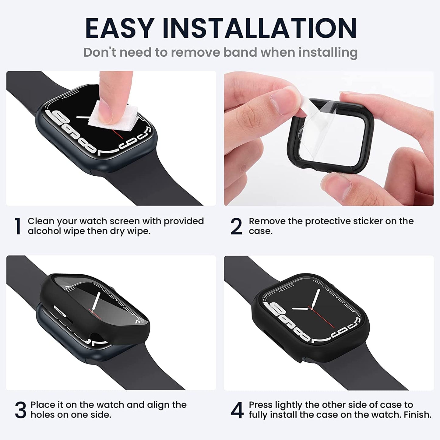 AIG Apple Watch 45mm Hard Case with Tempered Glass Screen Protector, Ultra-Thin Protective Cover for Series 9/8/7- Starlight+Black (02 PACK)