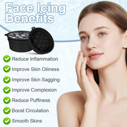 Face Bowl for Ice with Built-in Ice Tray – Collapsible Silicone Facial Ice Bath Bowl for Cold Plunge Therapy, Skin Tightening & Acne Relief – Portable Spa Tool for Home & Travel(Black)
