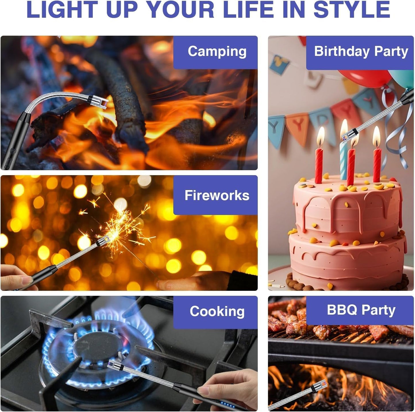 AIG USB Rechargeable Plasma Lighter – Windproof, Flexible Neck for Gas Stove & Candles (2 Pack, Random Color)
