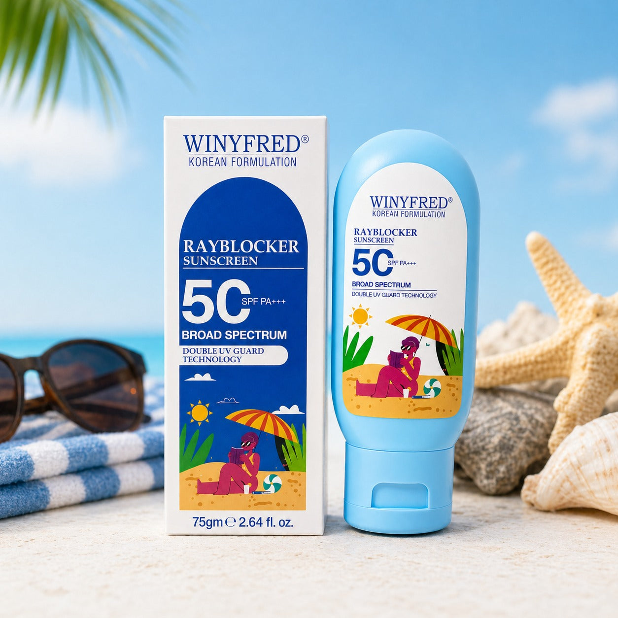 Winyfred Rayblocker Sunscreen SPF 50 PA+++ | Broad Spectrum UVA UVB Protection | Lightweight Non Greasy No White Cast