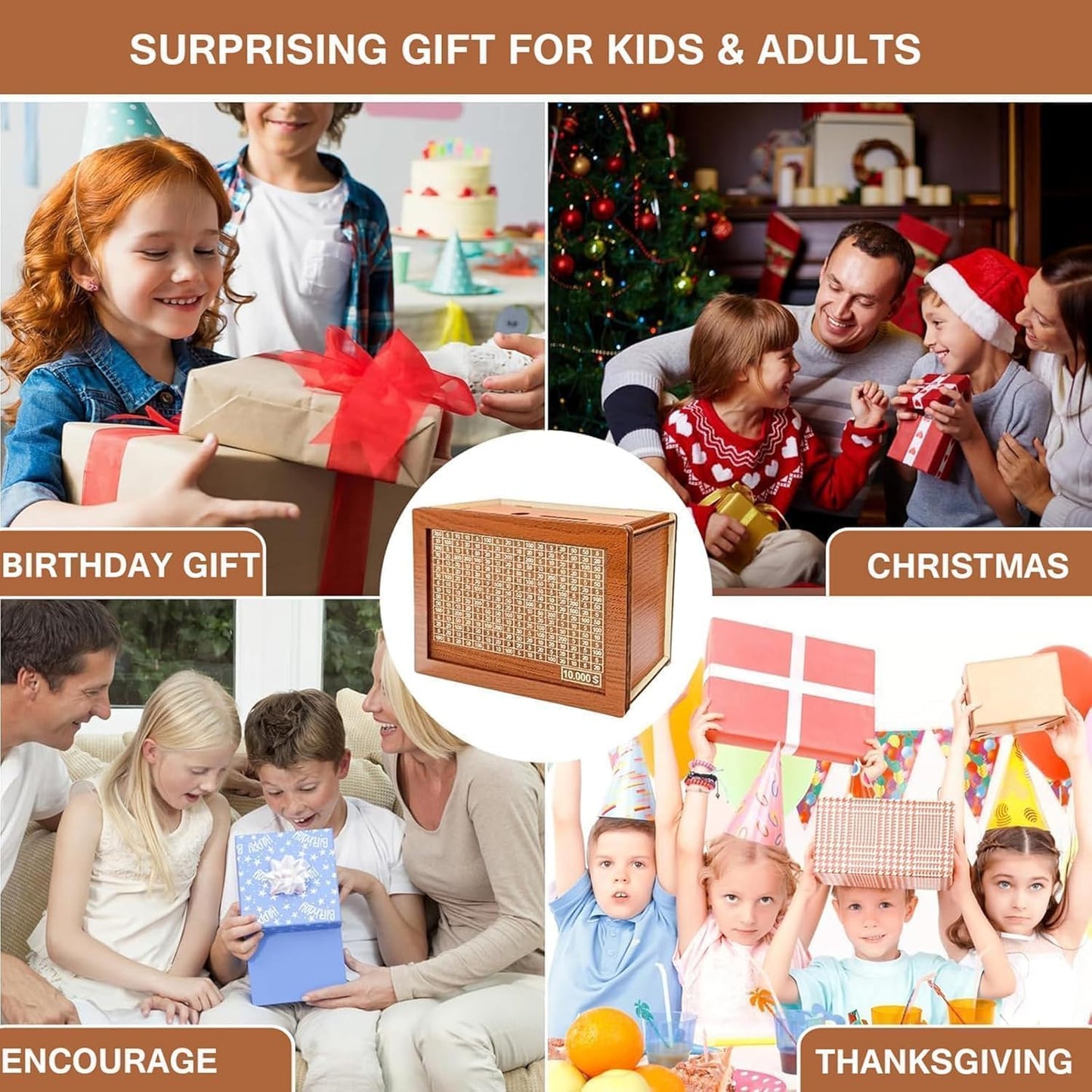 ₹1,00,000 Savings Challenge Wooden Money Bank – Reusable Cash Saving Box with Goal Tracker for Kids & Adults | Piggy Bank for Home & Gift