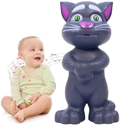 AIG Talking Tom Cat Toy for Kids | Voice Repeating Talking Cat with Songs & Stories | Interactive Funny Sound Toy – Black